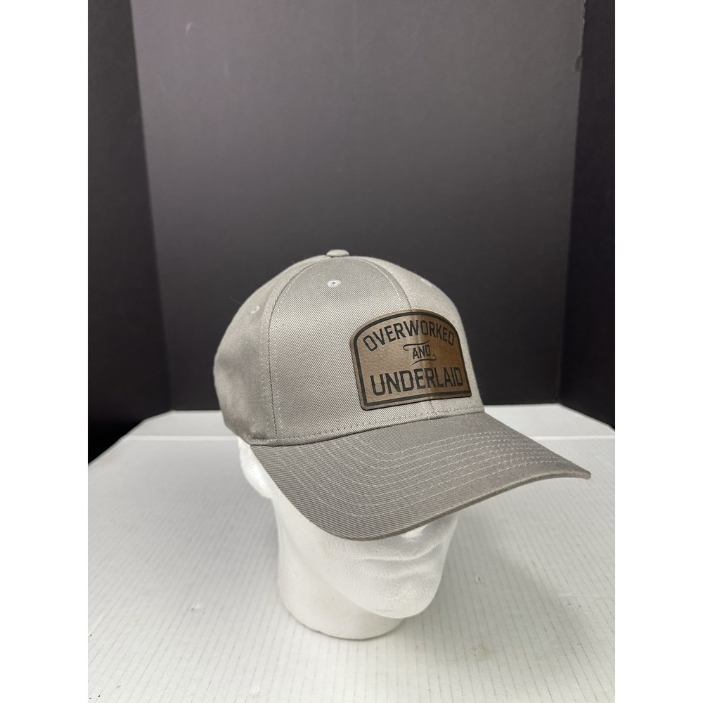 Overworked And Underlaid Leather Patch Hat FlexFit L/XL Gray